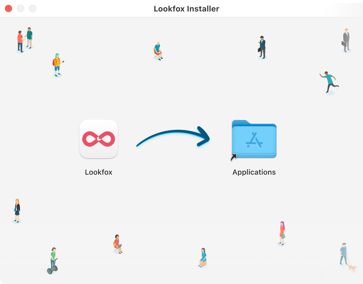 Lookfox installer window following the macOS drag-to-install pattern